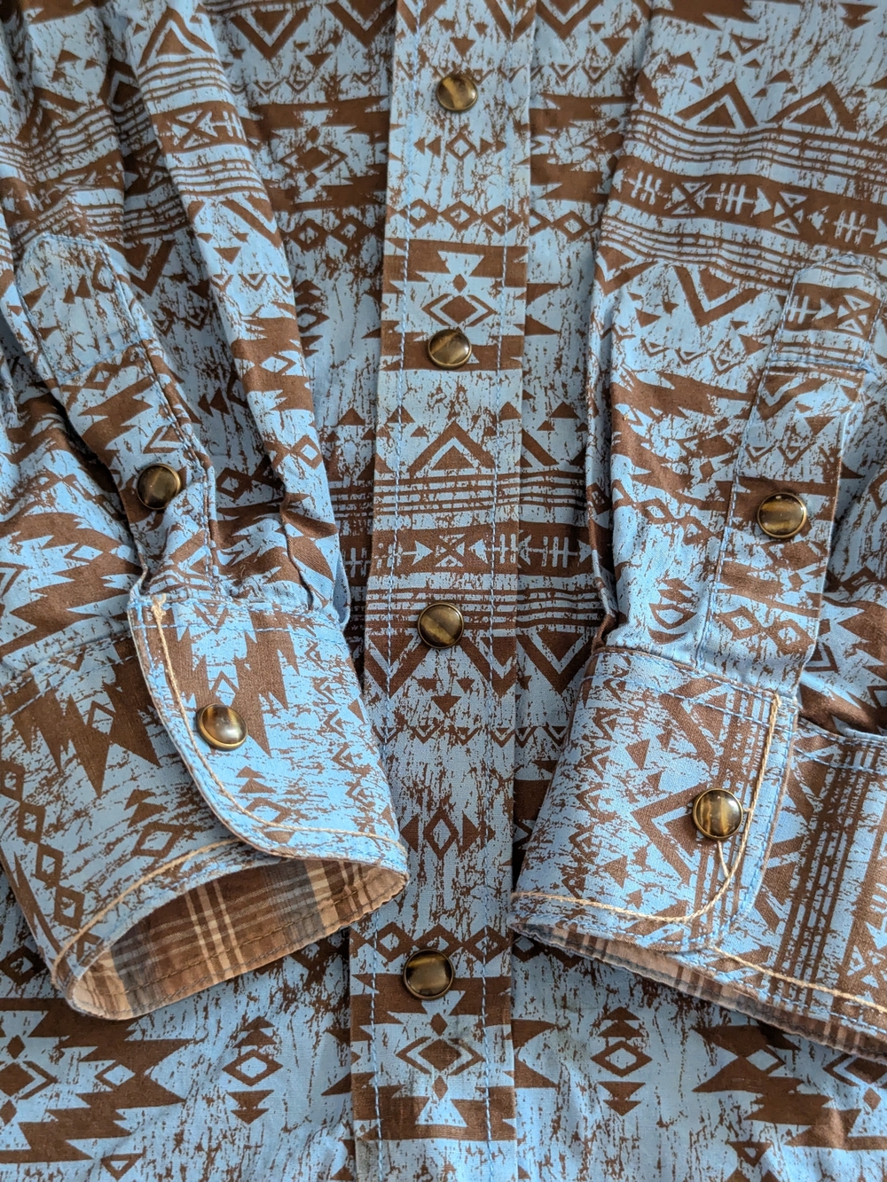Panhandle Rough Stock Shirt XXL Pearl Snap Long Sleeve Southwest Blue Western - Picture 5 of 9